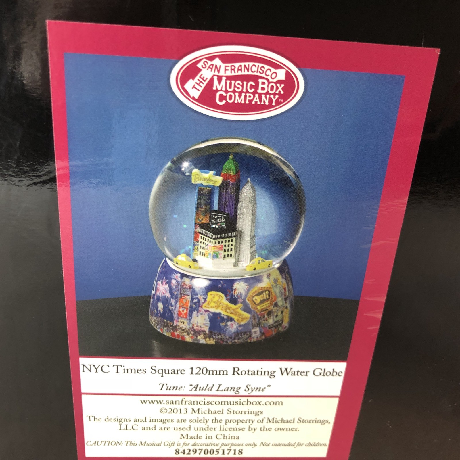 NYC Times Square Rotating Musical Water Globe San Francisco Music Box Co w Box