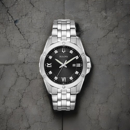 Pre-owned Bulova Brand  Men's Crystal Quartz Silver Stainless Steel Date Watch 96k106