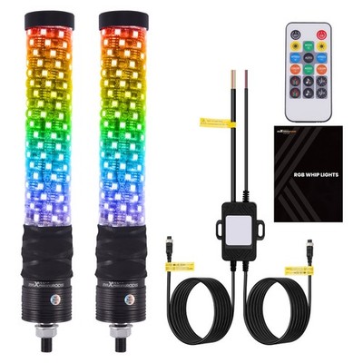 2PCS 1FT Spiral LED Whip Lights Antenna RGB Chasing For Can-am X3 RZR UTV ATV