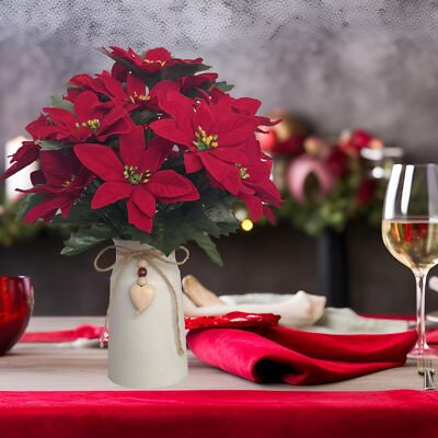 Artificial Red Poinsettia Christmas Flower Arrangement in Decorative White Va...