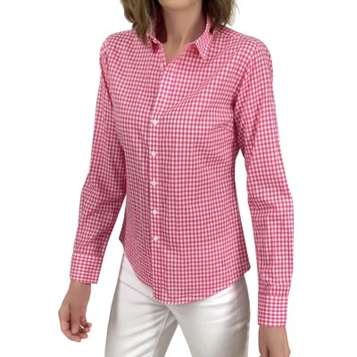 Gander Mountain Guide Series Gingham Button Down Shirt Sz XS Pink Check Cotton