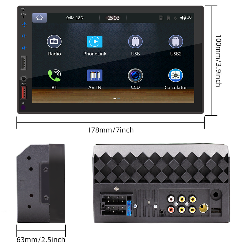 Car Stereo Double Din Car Radio 7 Inch H D Player MP5 Touch Screen+Backup Camera