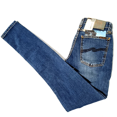 Nudie Long John Jeans Size 25 W25 L34 Women Blue Skinny Leg Low Rise BNWT 249
