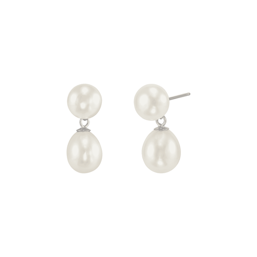 Pre-owned Welry White Freshwater Pearl Double Drop Earrings In 14k White Gold