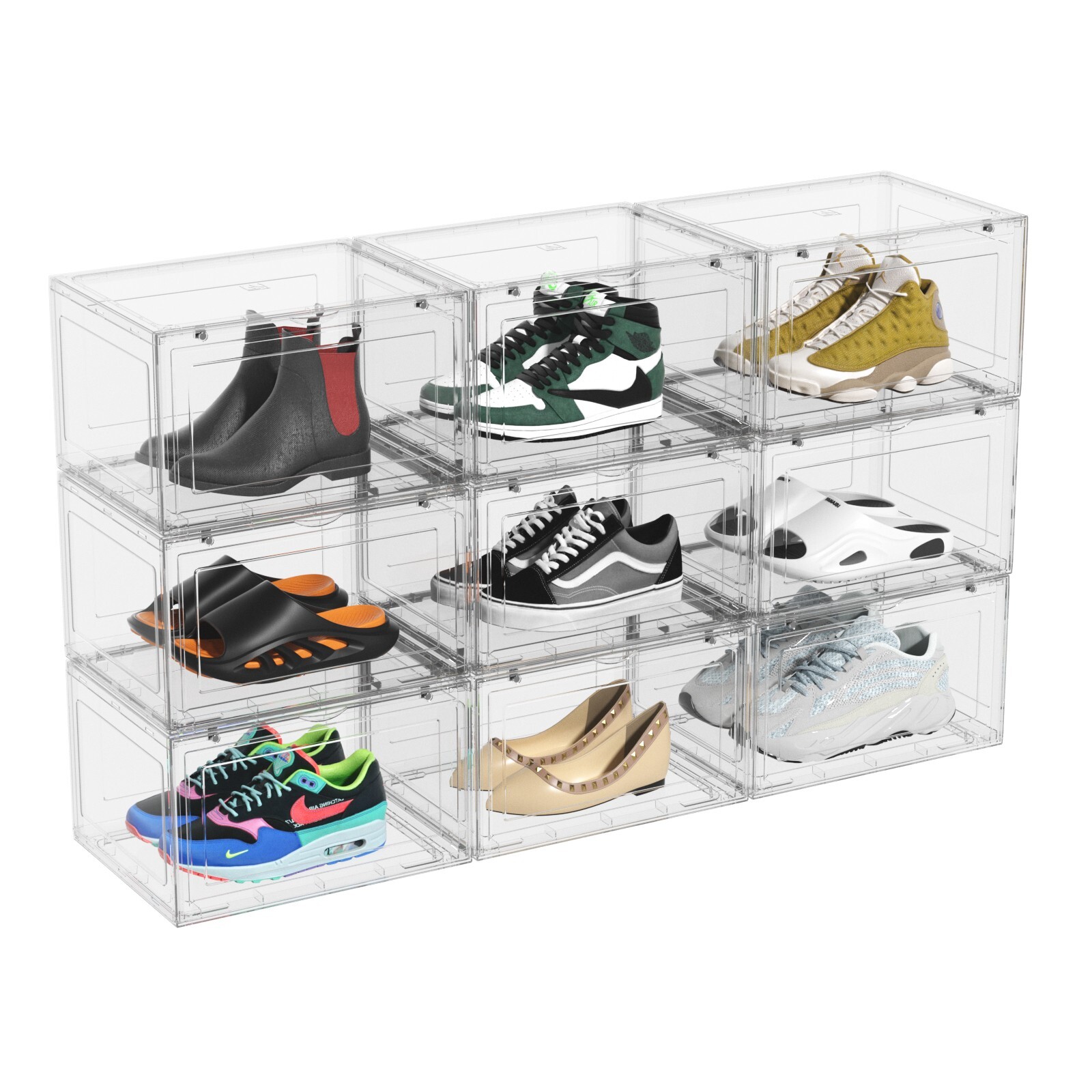 Kekow 9-Packs Magnetic Shoes Storage Box Sneaker Case Clear Stackable Container