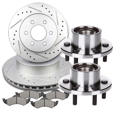 Front Brake Rotors & Wheel Hub Ceramic Pads Drilled For Dodge Dakota 2000-2002