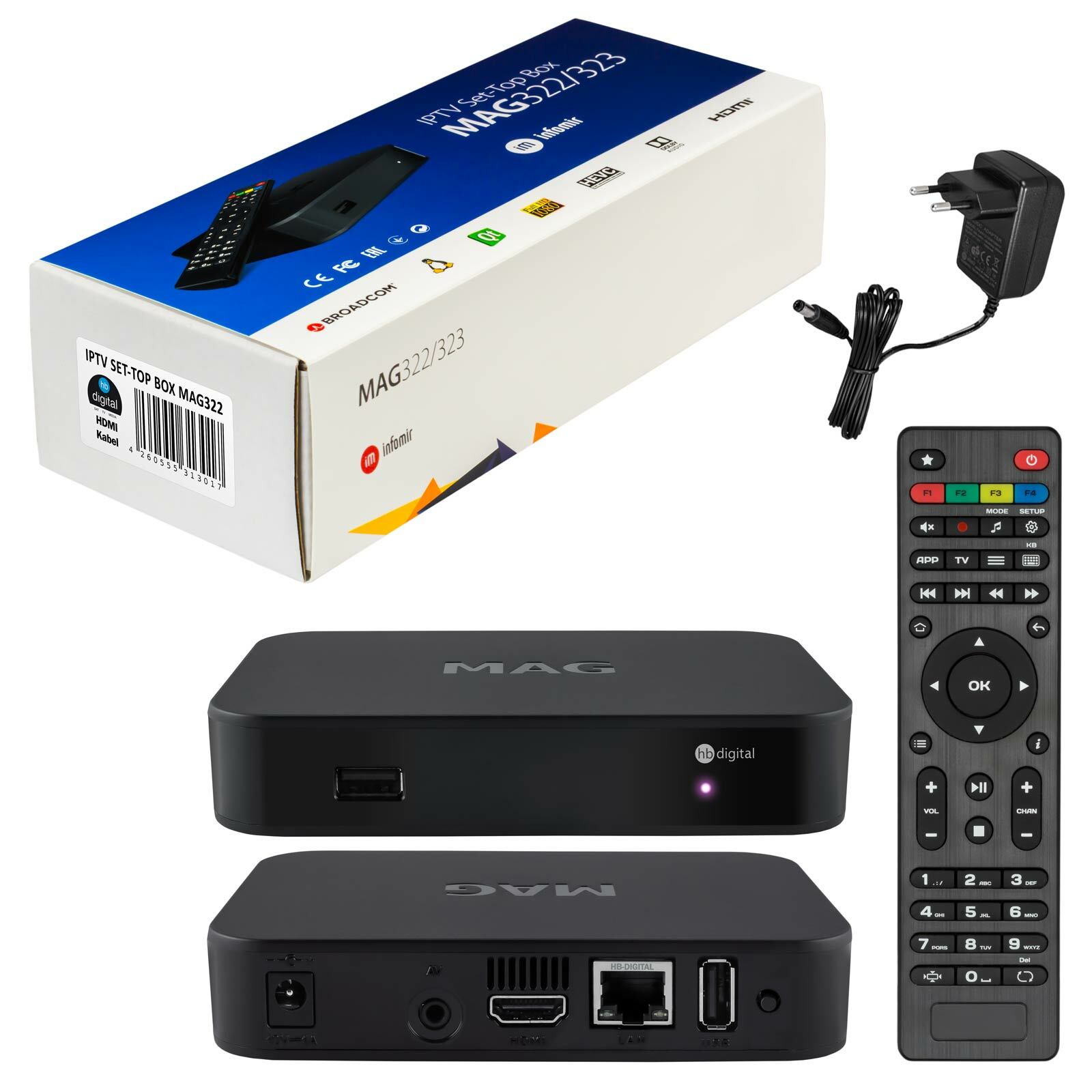 MAG 322 IPTV Receiver SET TOP BOX Full HD HEVC H.265 Infomir Multimedia Player 