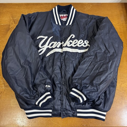 VINTAGE New York Yankees Jacket Mens 2XL Blue Satin MLB