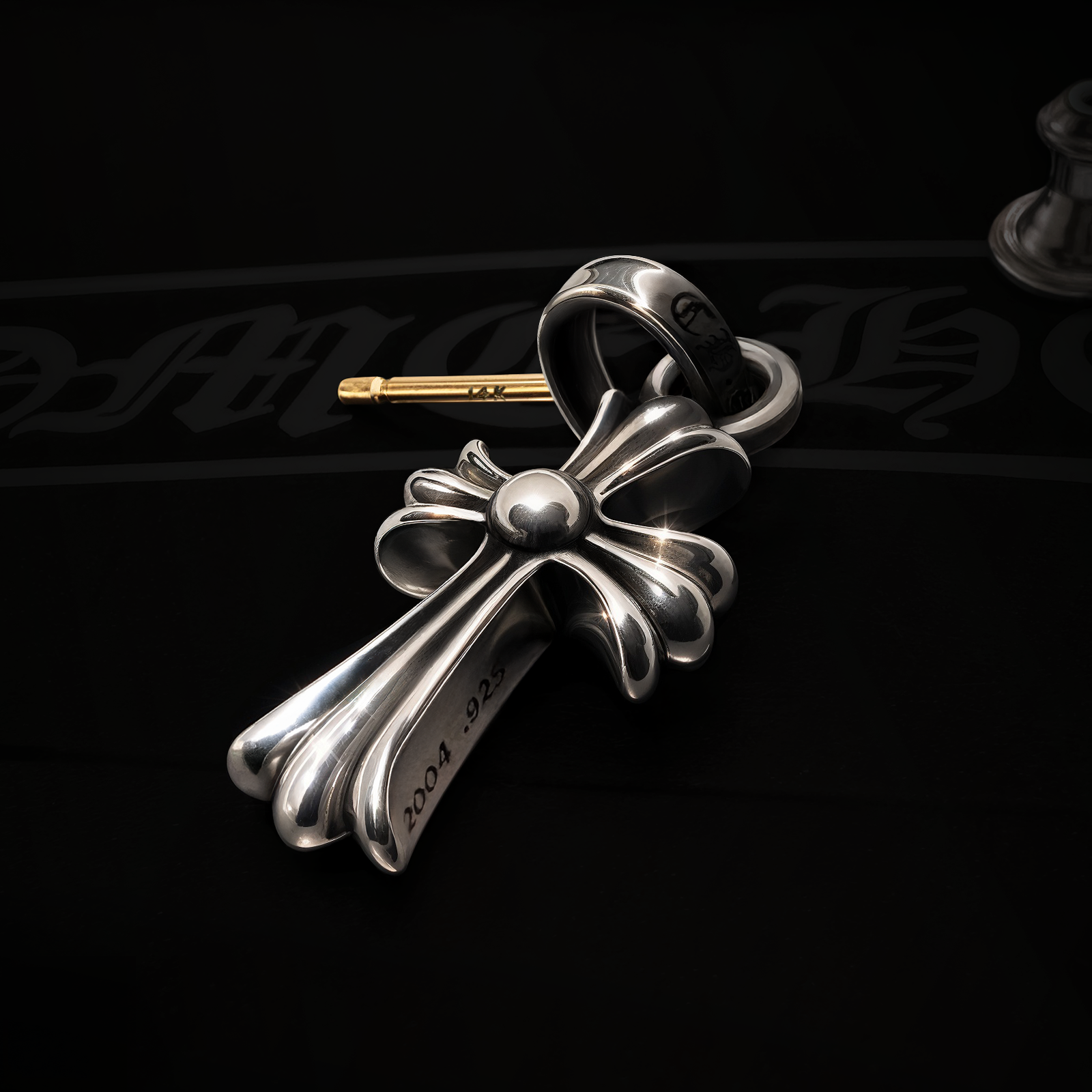 Authentic Chrome Hearts Cross Babyfat Dangling Earring + CH