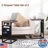 AMHANCIBLE C Shaped End Table with Charging Station, TV Tray Set of 2, Couch Tables with Storage Bag, Slide Under Sofa Side Table with USB Ports and Outlets for Living Room, Grey HET04CGY