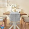 Farmhouse Decor Boho Table Runner with Macrame, Elegant Dusty Blue Coffee Table Runners 108 Inches Long, Rustic Home Decor Boho Decorations for Dining Room Kitchen Baby Bridal Shower (13