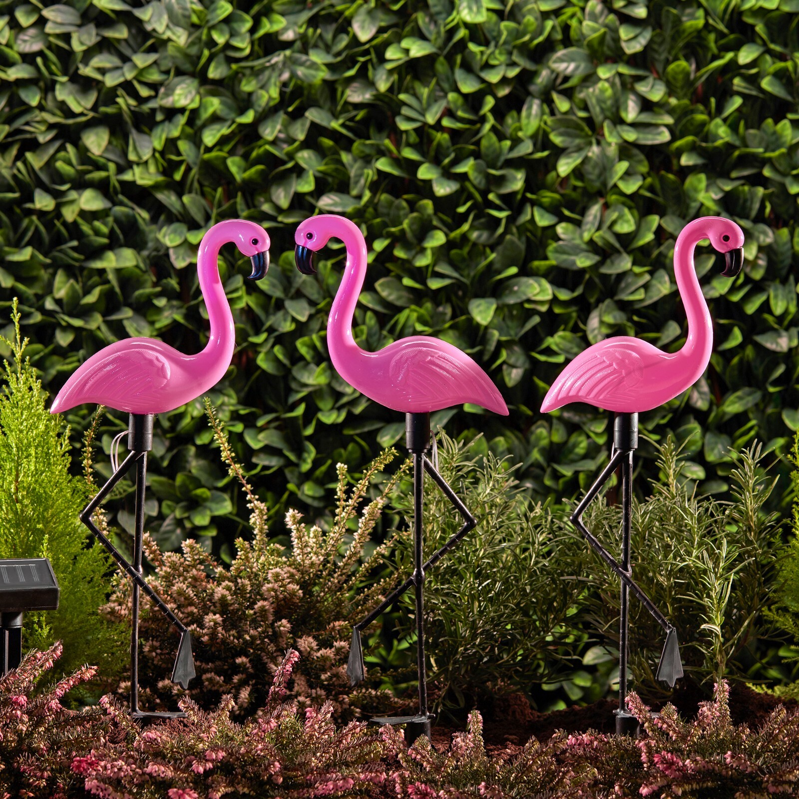 Solar Powered Pink Flamingo Ornament Set of 3 Garden 53cm Outdoor Light