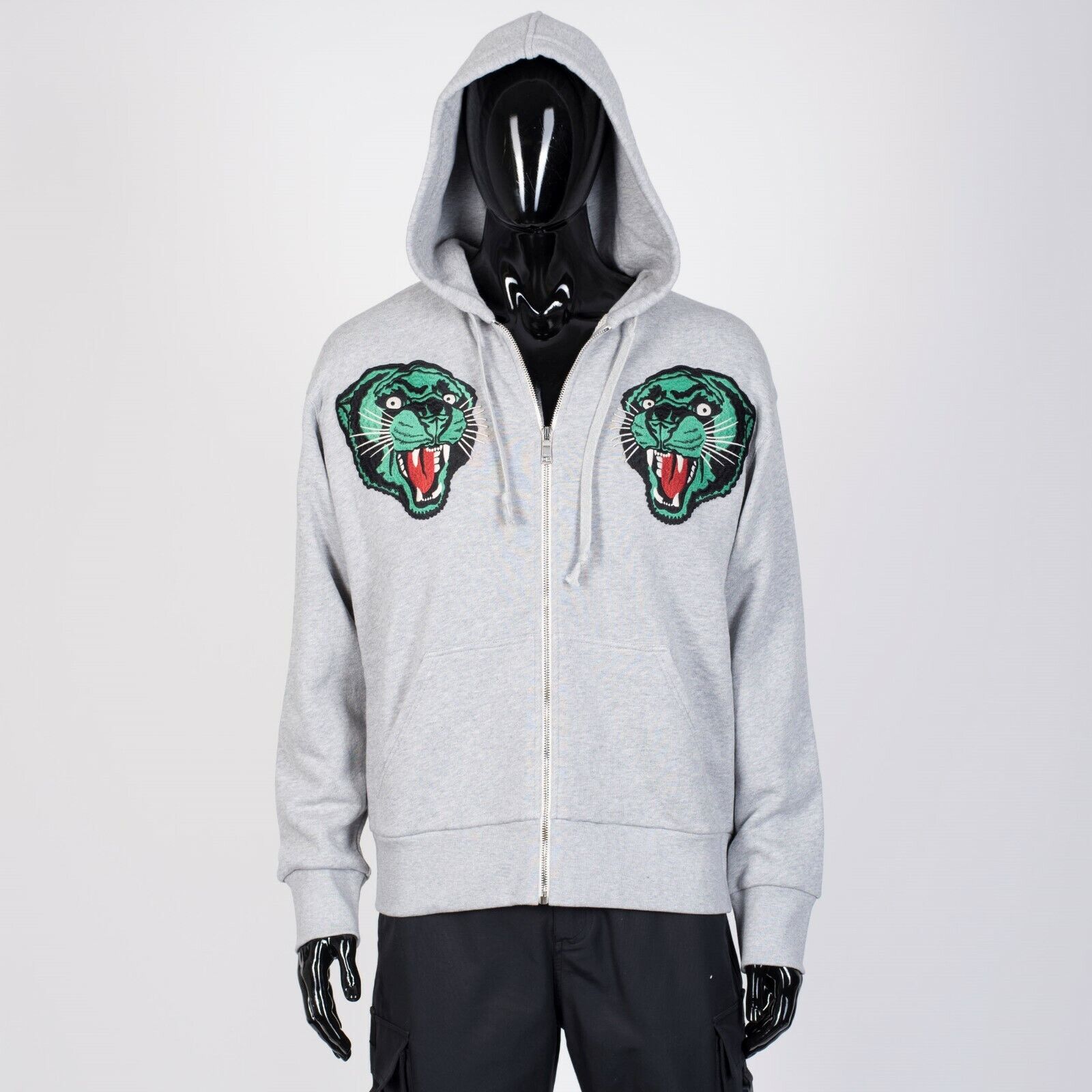 GUCCI 2900$ Grey Cotton Zip-Up Hoodie Sweatshirt, Tiger GUCCI 2900$ Grey Cotton Zip-Up Hoodie Sweatshirt, Tiger