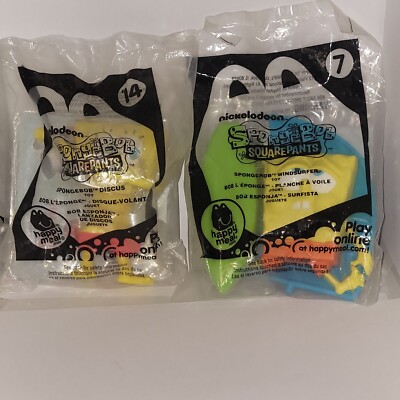 2012 McDonalds Spongebob Squarepants Discus Thrower Windsurfer Happy Meal Toys