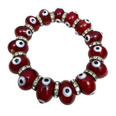 Good Luck Kabbalah ProtectionEvil Eye Bracelet Glass Lampwork Bead 10mm Stretch