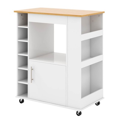 Rolling Kitchen Cart on Wheels Mobile Kitchen Storage Island with Bamboo Top w/