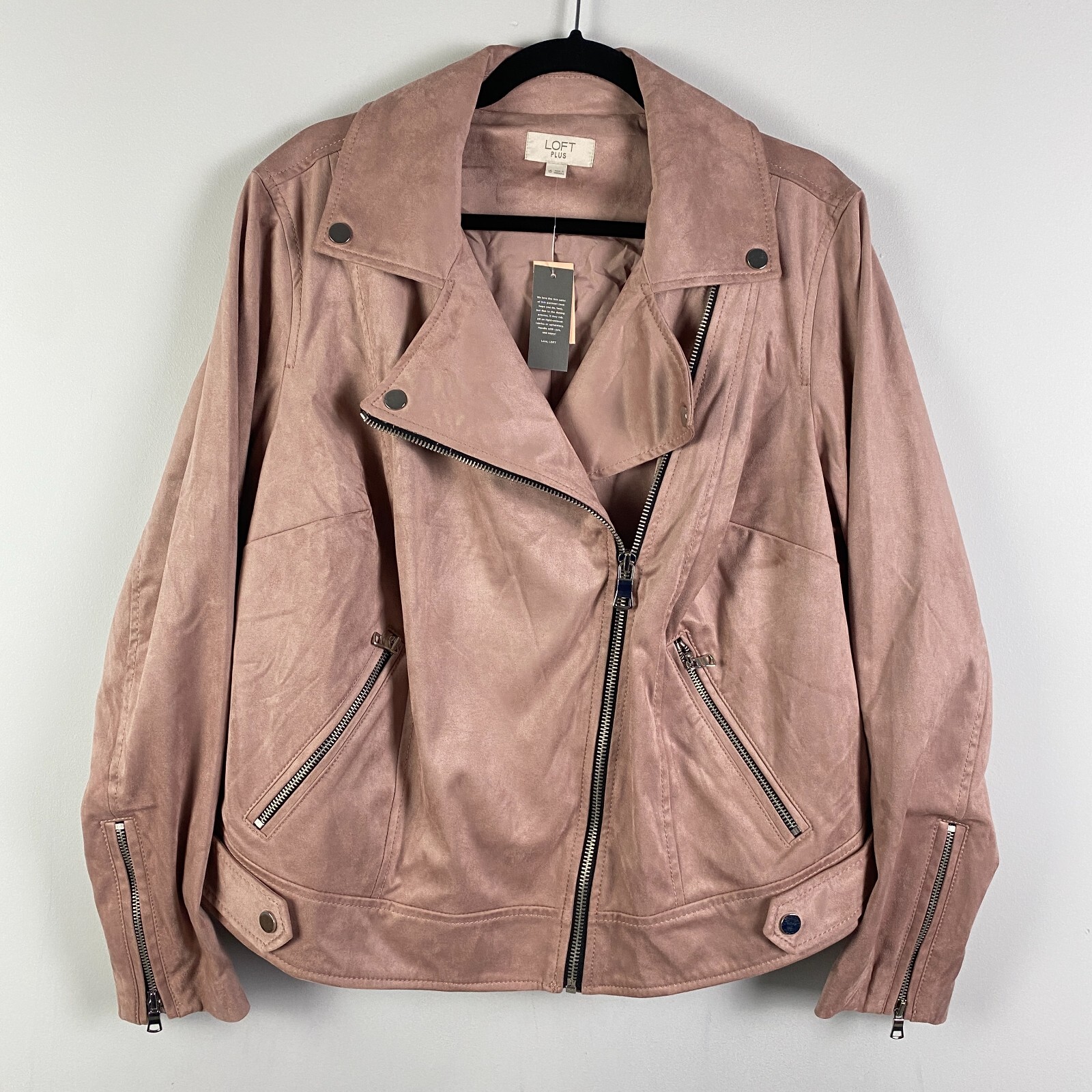Loft Faux Suede Moto Jacket Size 16 Dusty Pink Full Zip