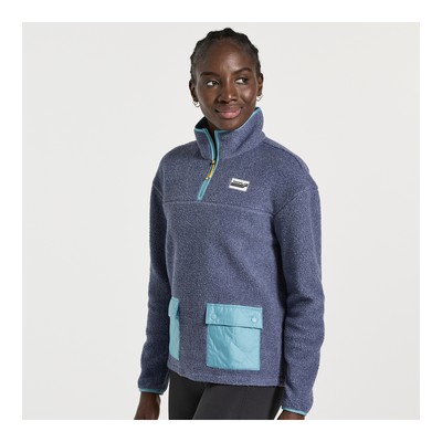 Saucony Women Rested Sherpa 1/4 Zip Sodalite Heather XXS Clothing