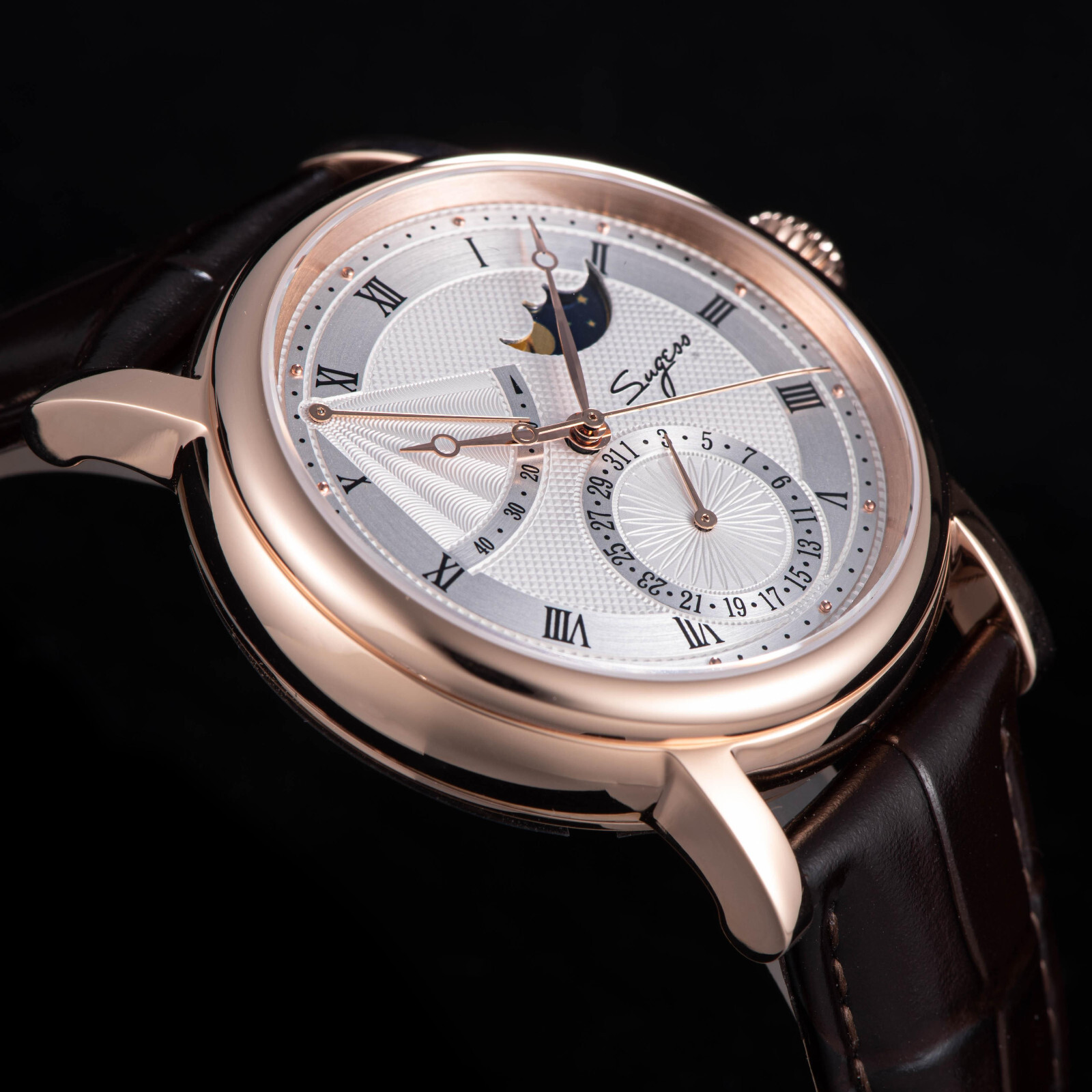 Pre-owned Sugess Moonphase Master High Beat Mechanical Mens Watch Seagull 1963 Su2153gw