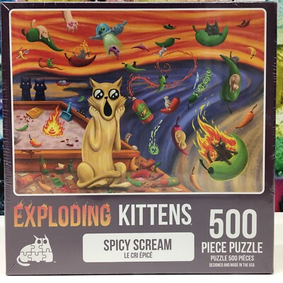 Exploding Kittens Spicy Scream 500 Piece Jigsaw Puzzle Cats Feline Jalapeno NEW!