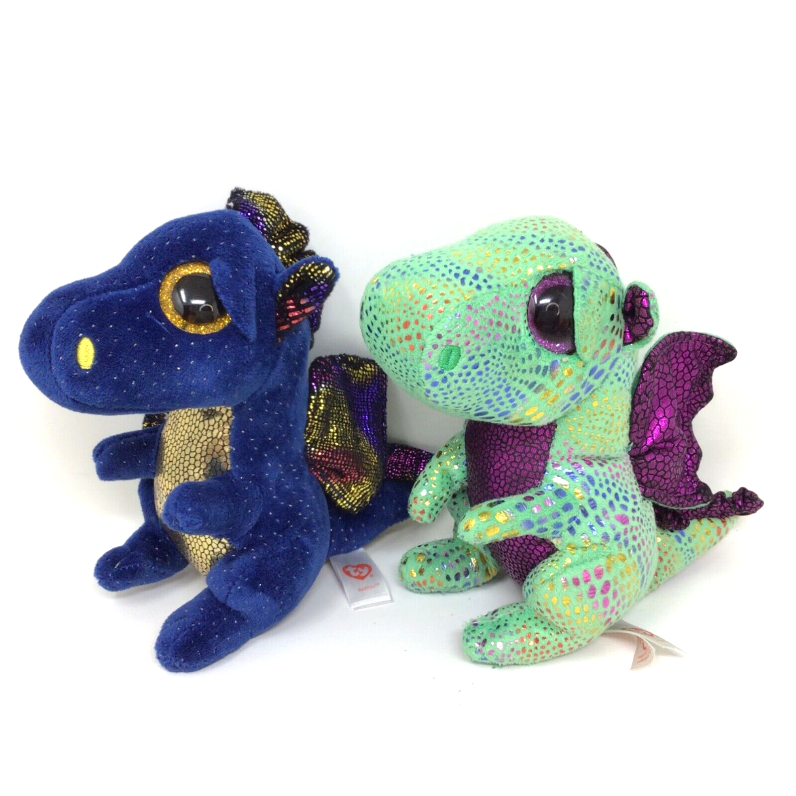 2 Ty Beanie Boos Dragon Plush Saffire Blue & Cinder Green 2 Ty Beanie Boos Dragon Plush Saffire Blue & Cinder Green