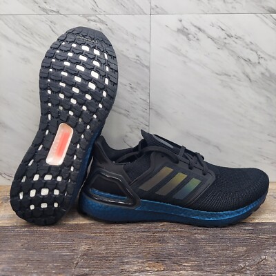Adidas UltraBoost 20 Triple Black Signal Cyan Running Shoes G55839 Men's Size 6