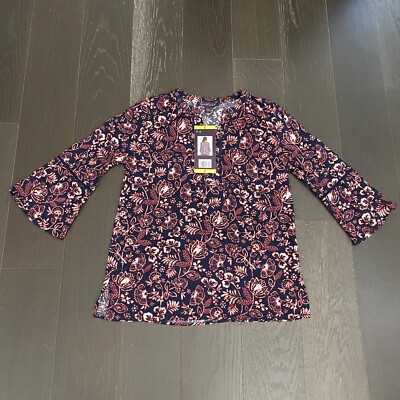 Gloria Vanderbilt Top Womens Small Multicolor Floral Pullover 3/4 Sleeve Mom