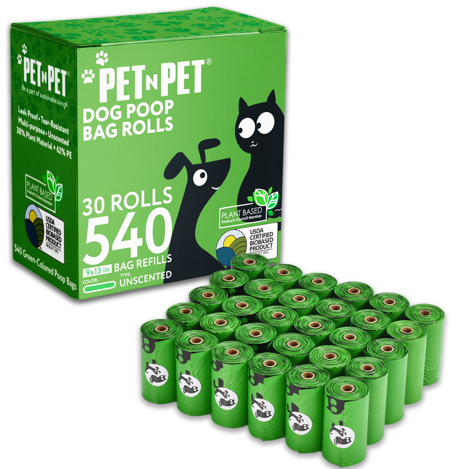 Pet N Pet Poop Bags For Dogs Green 540 Counts Unscented Dog Poop Bag Rolls 850037230013 eBay