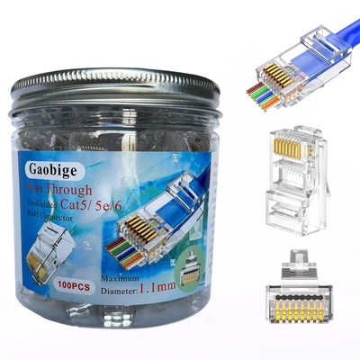 100pack Rj45 Pass Through Connectors Rj45 Ends Cat5 Cat5e Cat6 Rj45 Connectors F