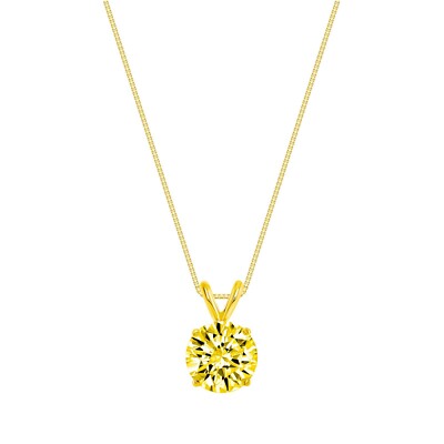 Pre-owned Shine Brite With A Diamond 2 Ct Round Cut Canary Solid Real 14k Yellow Gold Solitaire Pendant 18" Necklace