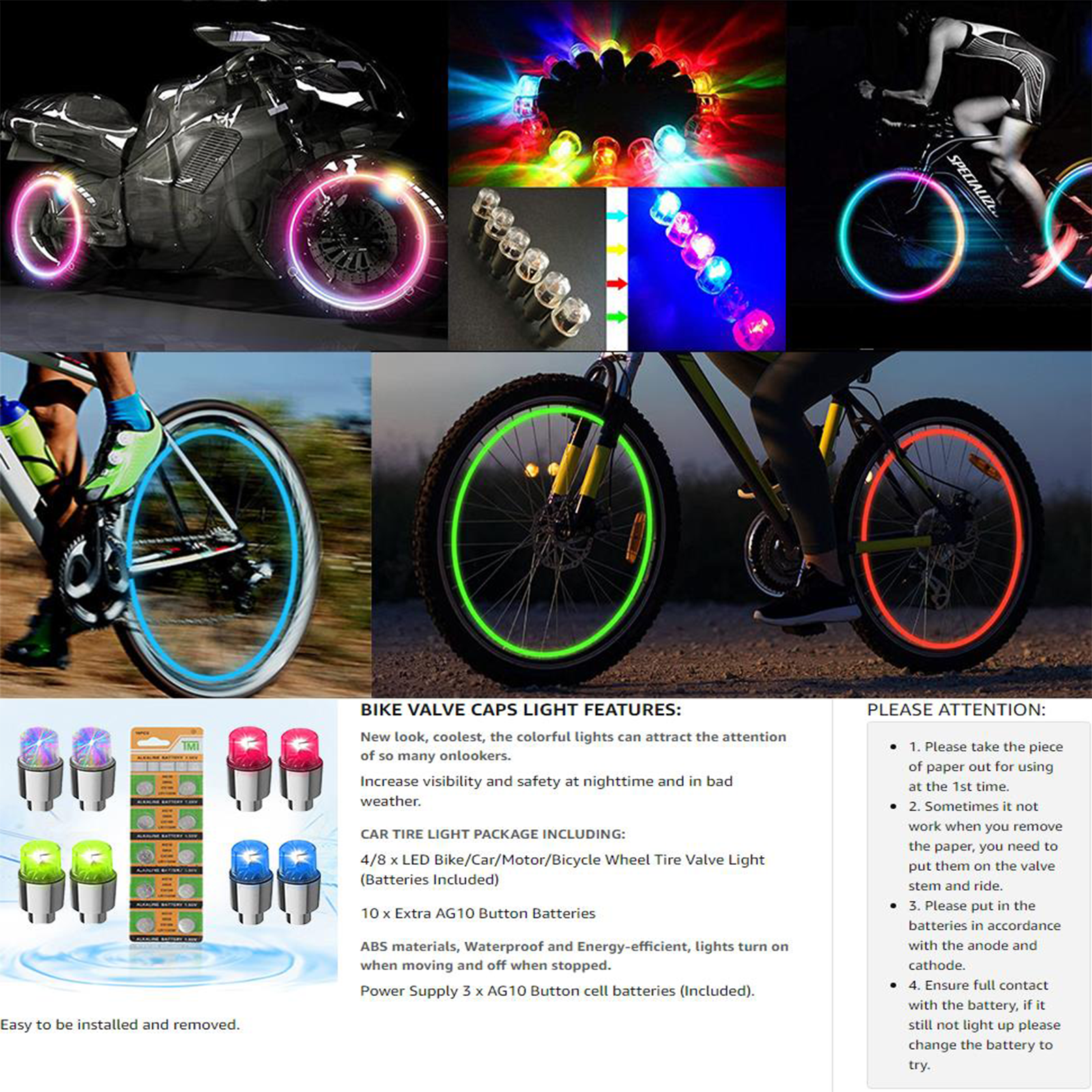 Auto Wheel Tire Air Tyre Stem LED Car Bike Valve Light Cap Cover Accessories Kit