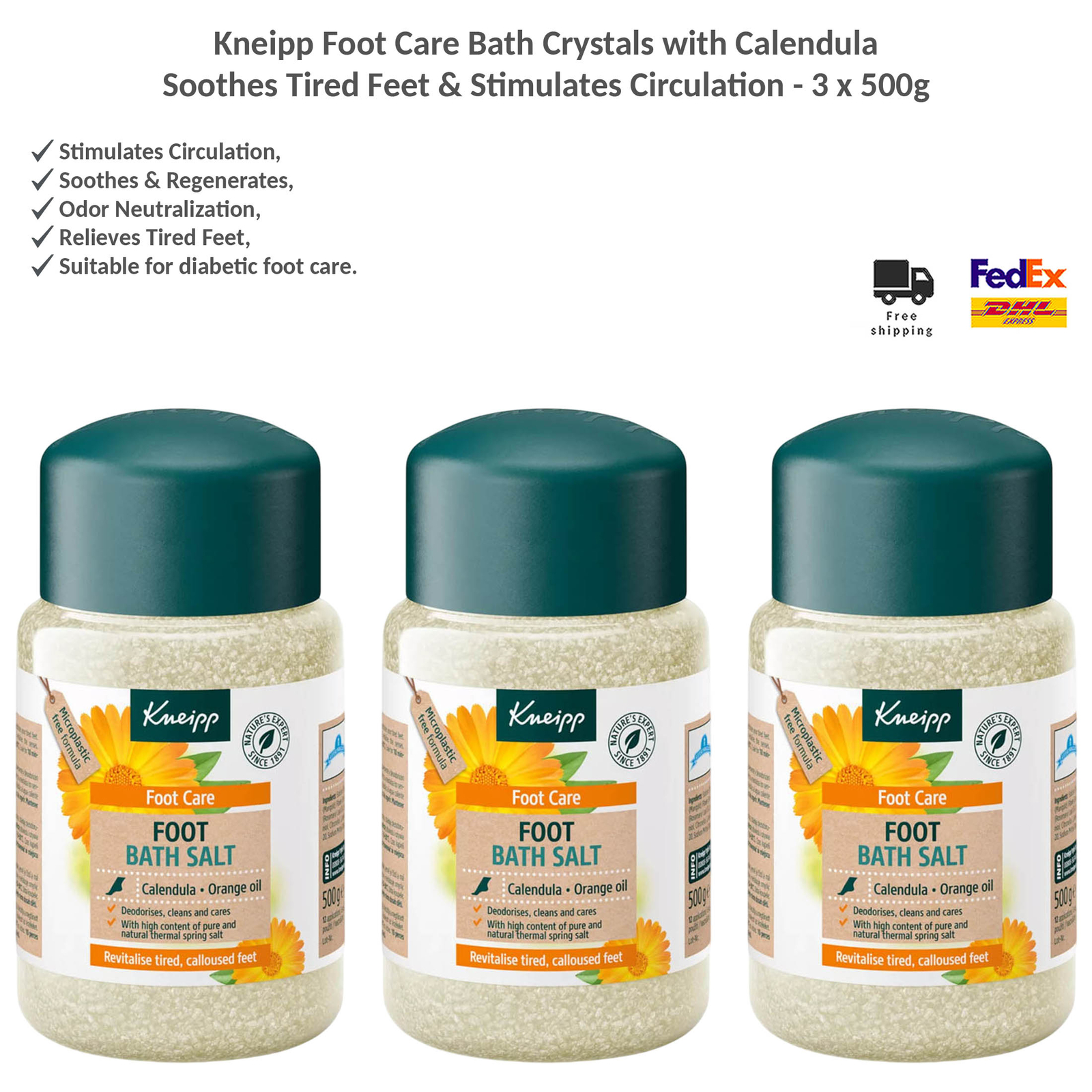 Kneipp Foot Care Bath Salts Soothes Tired Feet & Stimulates Circulation 3x500g