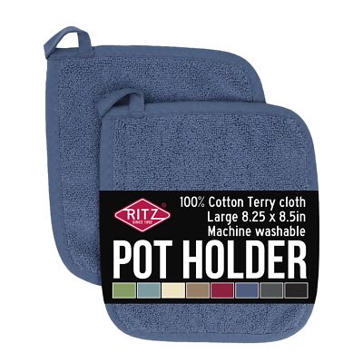 Ritz Royale Collection 100% Cotton Terry Cloth Pot Holder Kitchen Hot 2-Pad Set