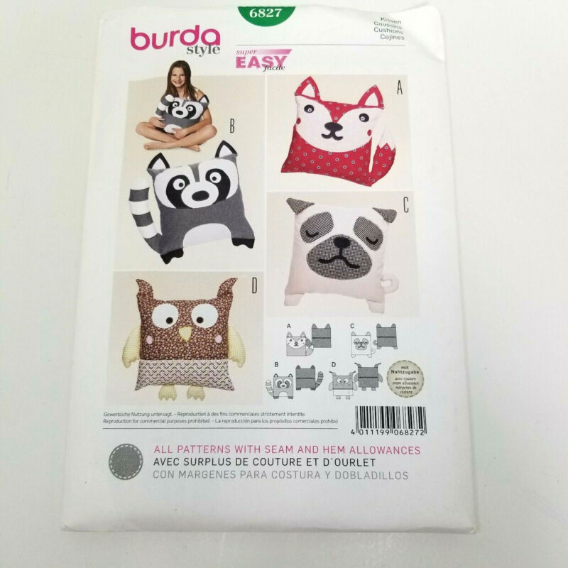 Burda Sewing Pattern 8143 Animal Pillows Raccoon Cat Dog Owl 14x14".