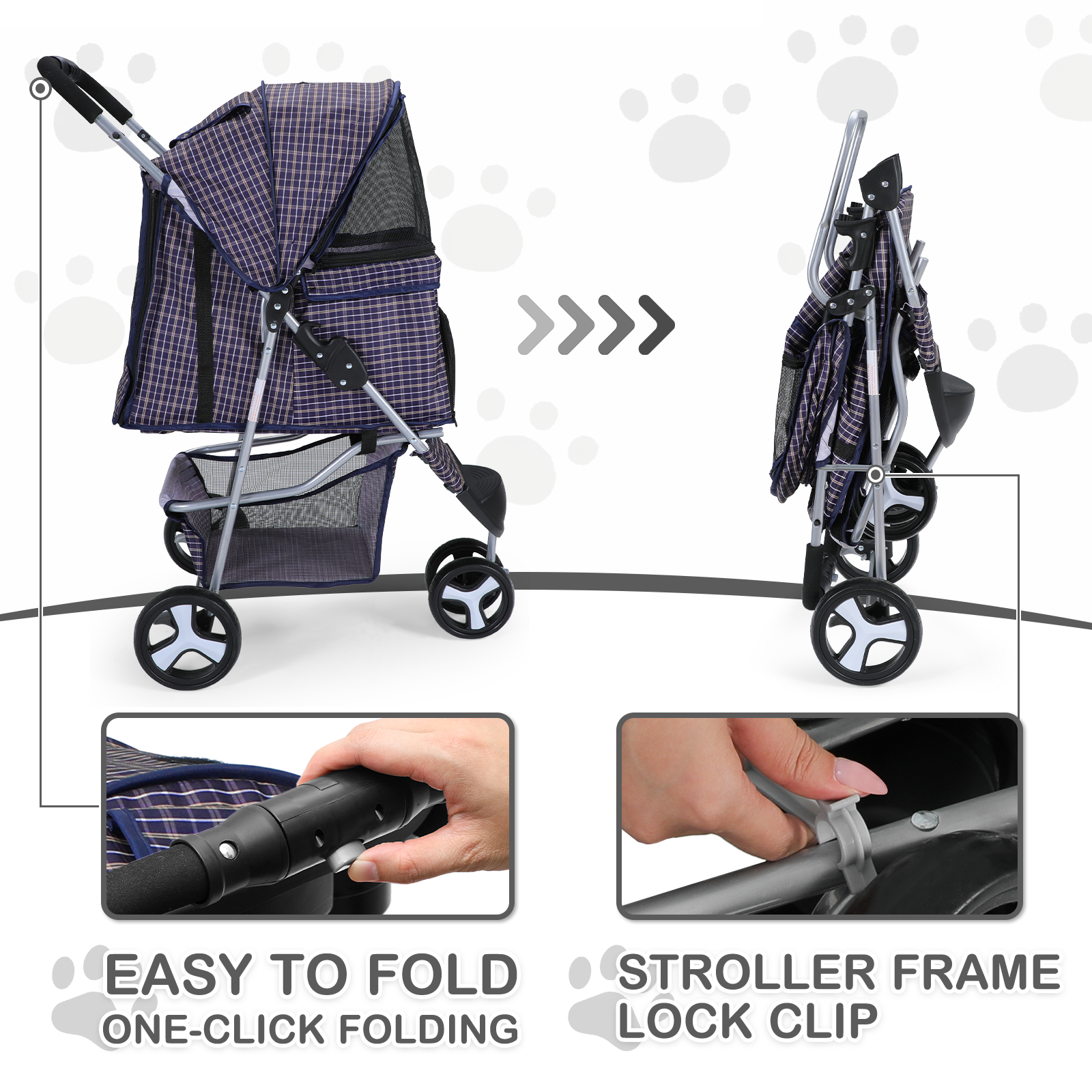 Foldable Pet Dog Stroller Portable 3 Wheels Travel Carrier Dog Cage w/Cup Holder