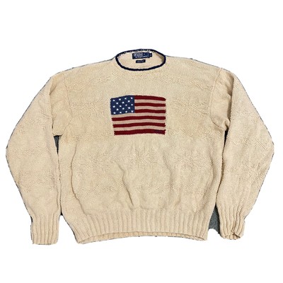 Hand Knit American Flag Sweater Mens 