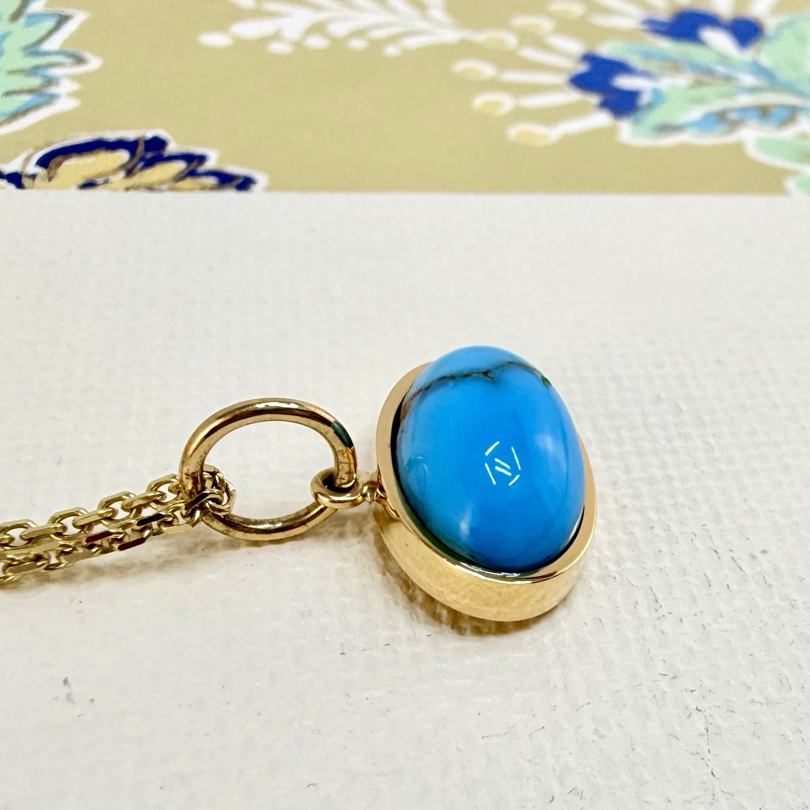 Modernist 14k Yellow Gold Natural Egyptian Turquoise Custom Made Pendant, Unisex - Picture 10 of 10