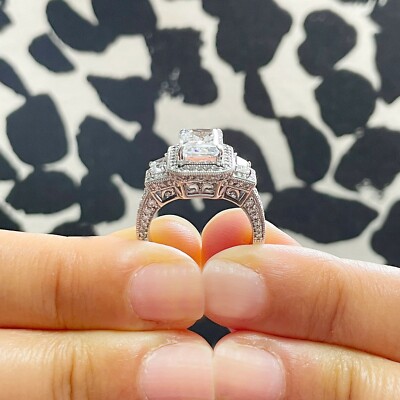 Pre-owned Radiant Igi Certified 14k Solid White Gold  Diamond Engagement Ring Halo 4.25ctw