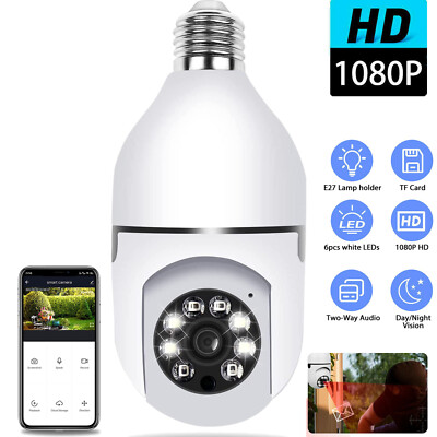 1080P Wireless WiFi Smart Light Bulb Security Camera Night View 2-Way Audio N7M0