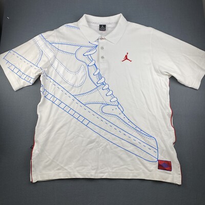 Vintage Jordan Classic Air White Polo Embroidered Cement Button Men's 3XL