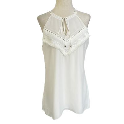 White House Black Market White Lined Bohemian Tank Top Women Sz Medium | 60-22 
