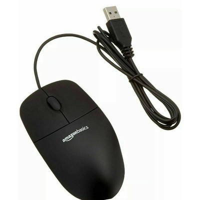 Amazon Basics USB 3-Button Wired Computer Mouse Black Tested & Works