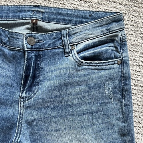 KUT From The Kloth Jeans Womens 8 Blue Crop Straight Leg Distressed Stretch