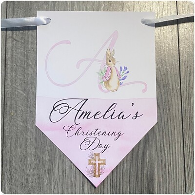 Personalised Christening Baptism Bunting Peter Rabbit Girls