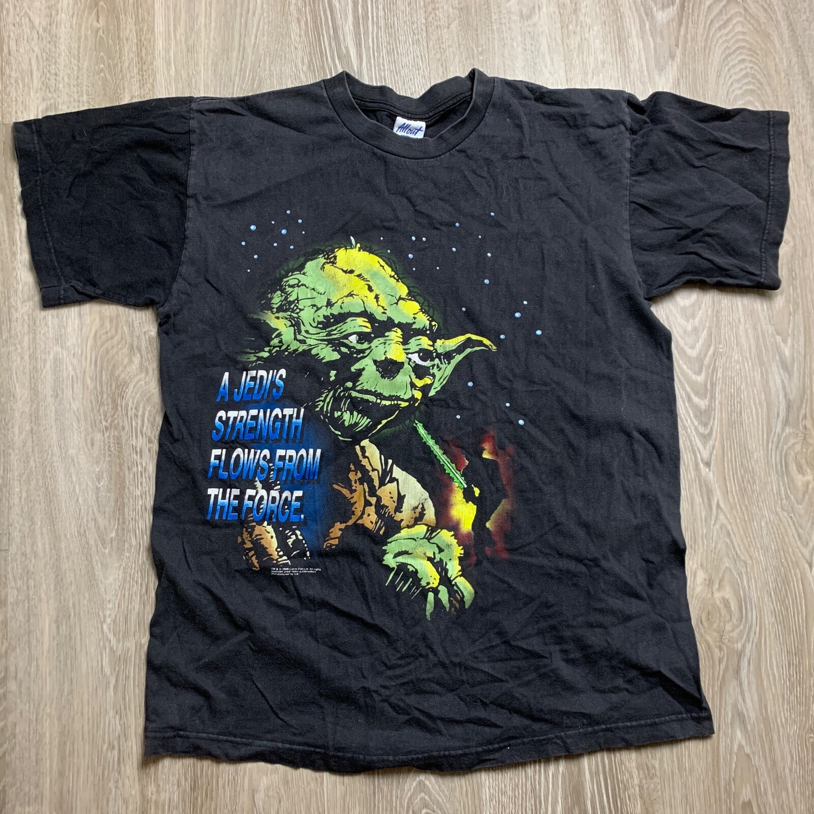 

Звездные войны Yoda Jedi 1996 Vintage Graphic Black Green T-Shirt Mens Large, Черный
