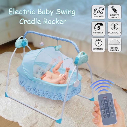 Electric Baby Cradle Crib Auto-Swing Rocking Cot Infant Baby