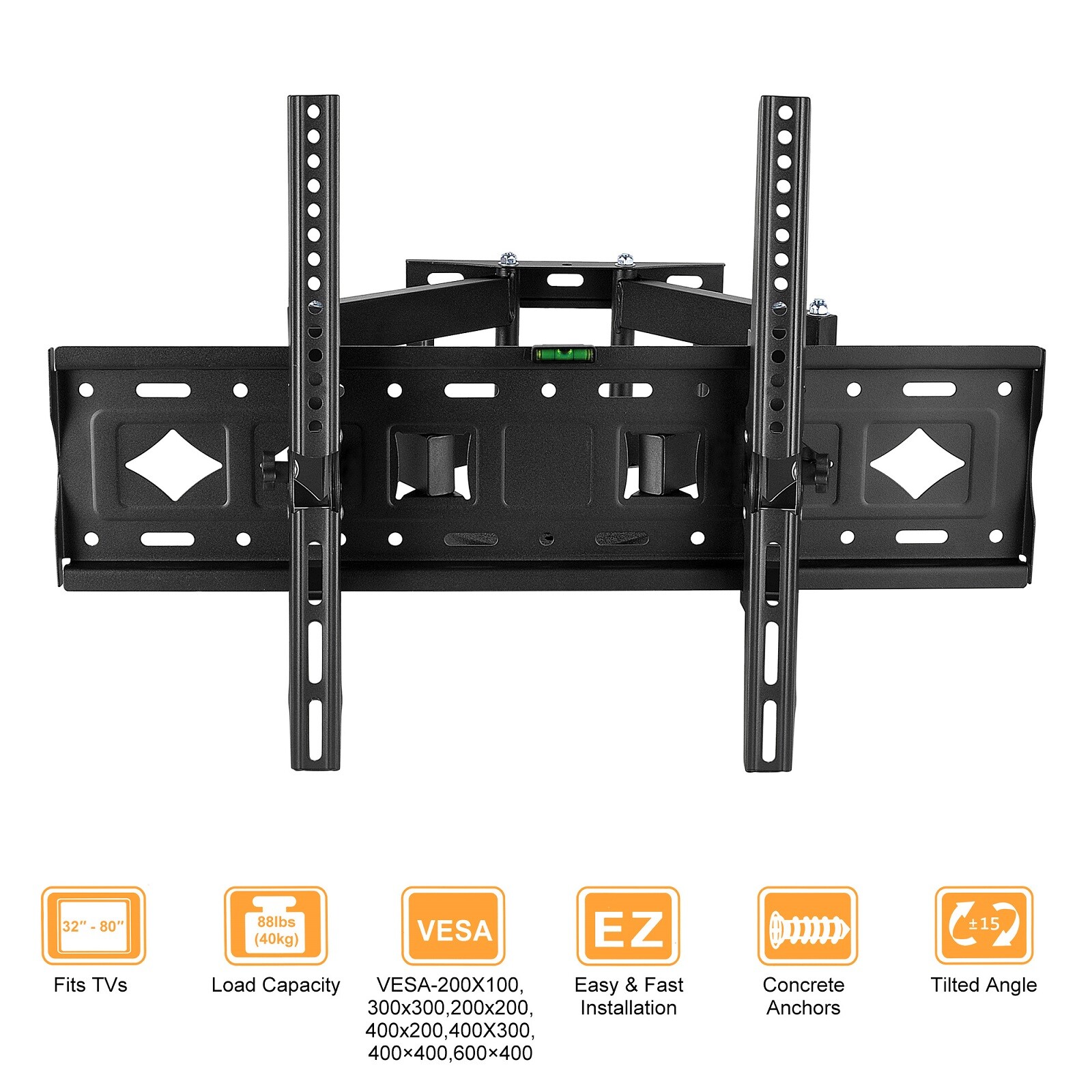 Full Motion TV Wall Mount Bracket Dual Arm Swivel Tilt Heavy