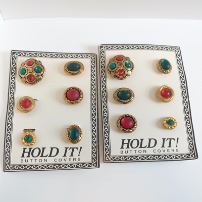 12 Vintage Hold It Gold Tone Button Covers Gem Like Faux Holiday Red Renaissance