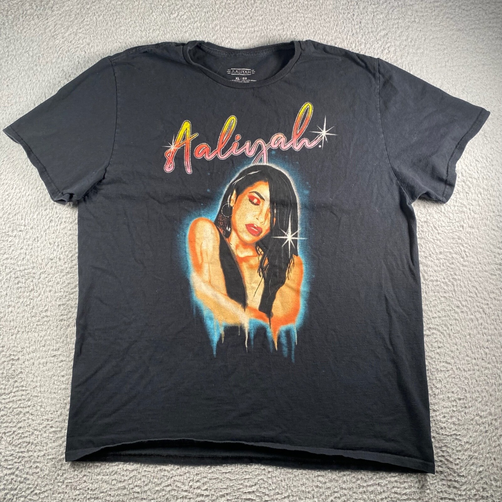 Aaliyah T Shirt Mens XL Black R&B Rap Graphic Spell Out Aaliyah T Shirt Mens XL Black R&B Rap Graphic Spell Out