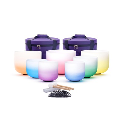 Hye-eun 7-12 Inch 432hz Half Colored Frosted Crystal Singing Bowls Set of 7pc...
